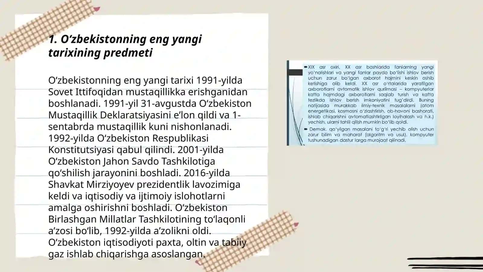 Oʻzbekistonning eng yangi tarixi fanning predmeti, maqsadi va vazifalari. Nazariy metodologik asoslari 3