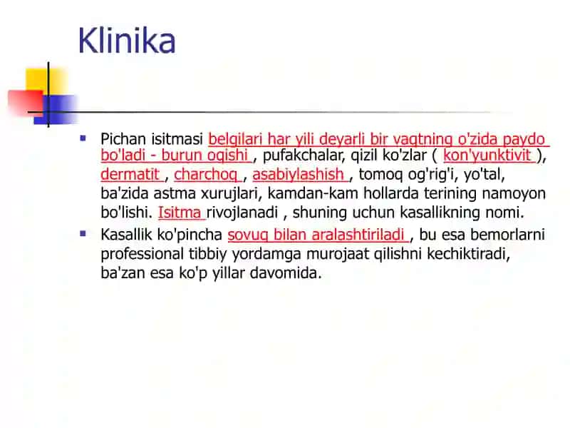 Pollinozlar tasnifi, klinikasi xususiyatlari 3