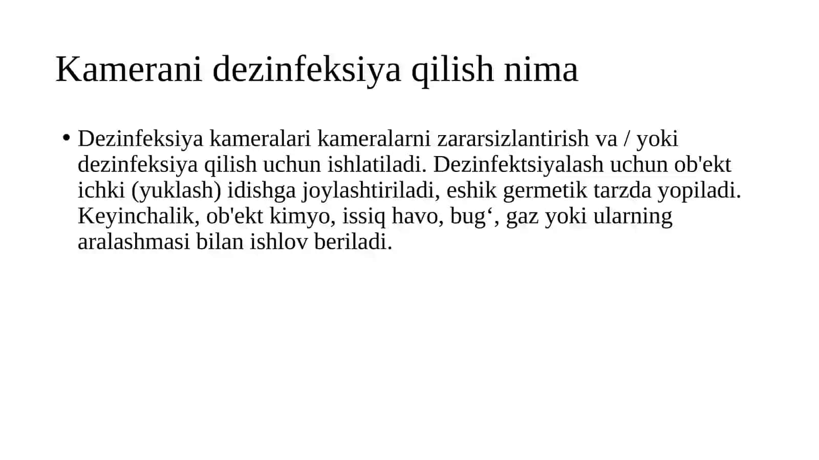 «Dezinfektsiya kameralari, turlari va ishlash tartiblari» 3