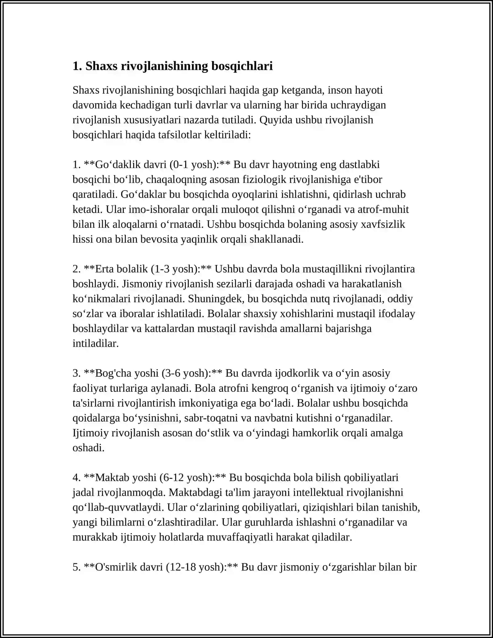 SHAXSNING RIVOJLANISHI, TARBIYASI VA IJTIMOIYLASHUVI.TARBIYA MAQSADI VA VAZIFALARI 3