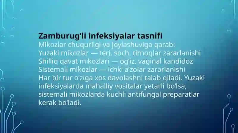 Zamburug‘larga qarshi dori vositalarining klinik-farmakologik xarakteristikasi va qo‘llanilishi 3