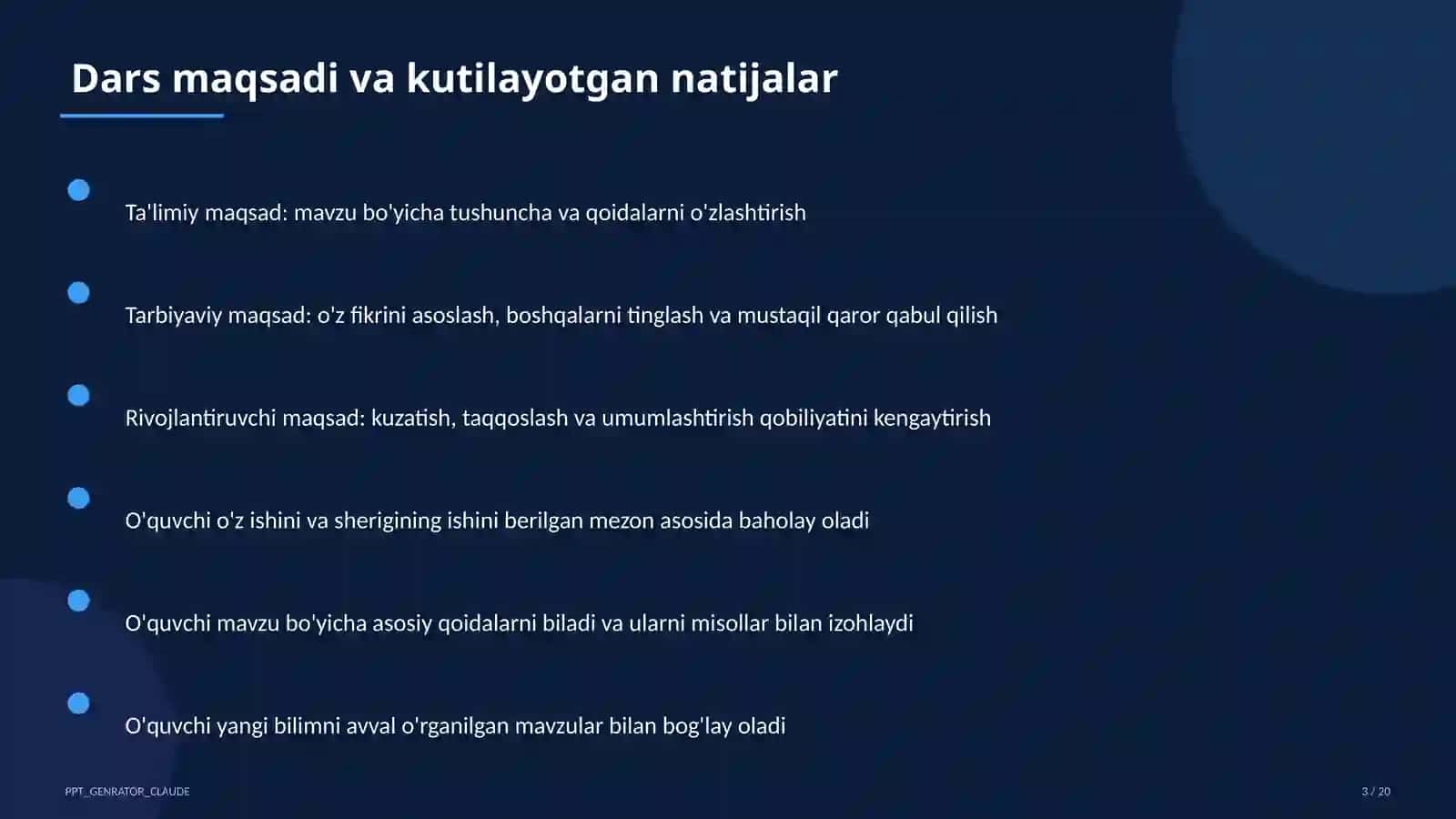 Sinf soati va tarbiyaviy tadbirlar (1–11) — o'qituvchilar uchun 3