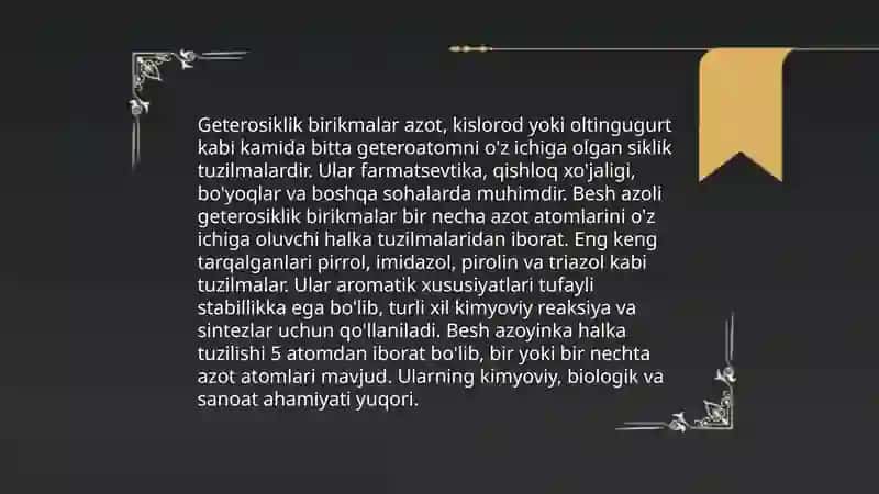 Besh azoli geterosiklik birikmalarning fizik va kimyoviy xossalari 3
