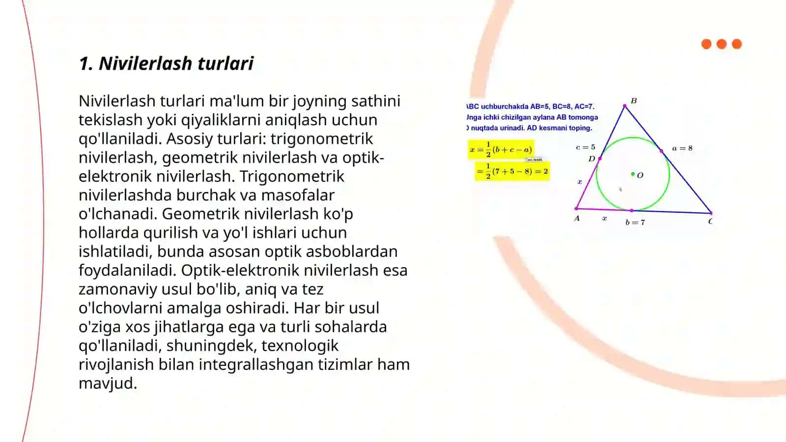 Nivilerlash va burchak oʻlchash 3