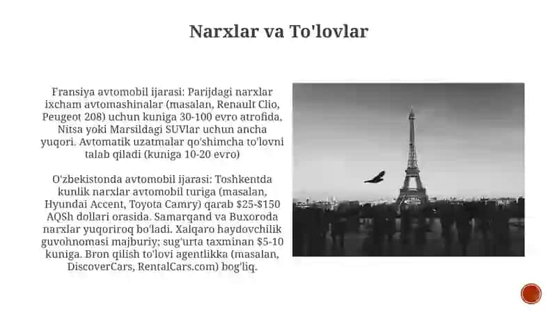 Fransiya va O'zbekiston avtomobil ijarasi 3