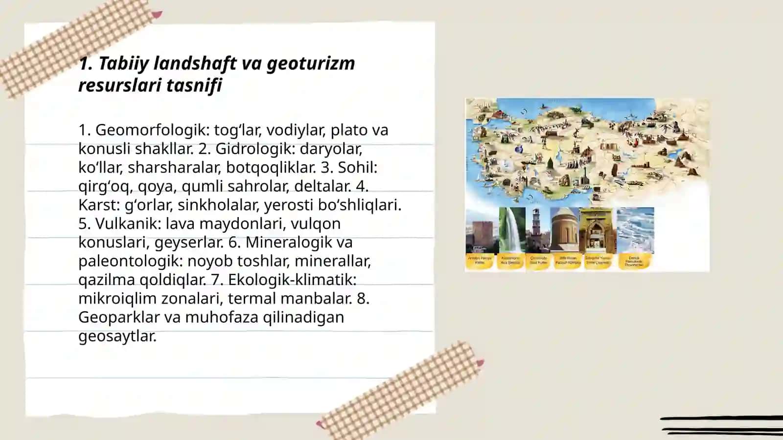 Mintaqaviy turistik resurslari tasniflanishi 3