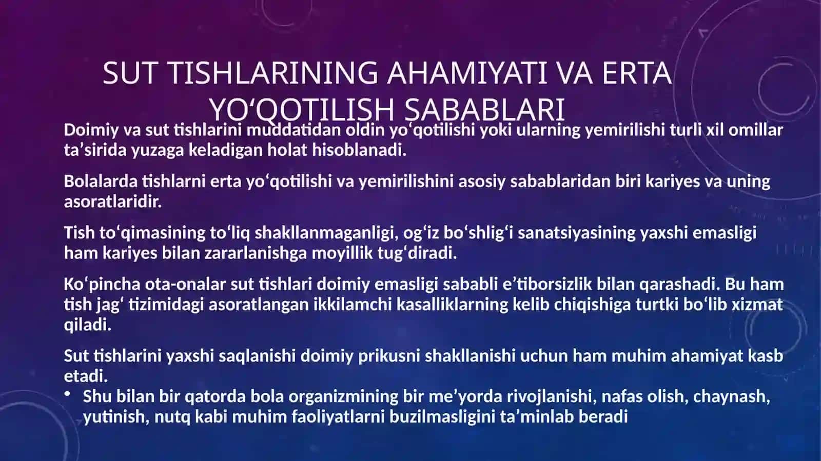 Tishlarni erta olinishi natijasida yuzaga kelishi mumkin boʻlgan asoratlar 3