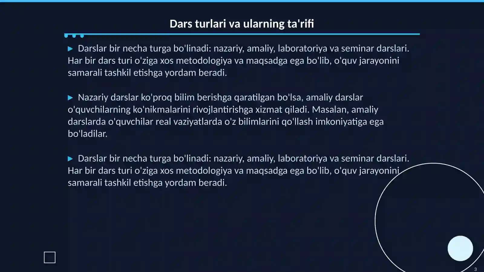 Asosiy dars tiplari òqituvchining darsga tayyorlanish tizmi 3