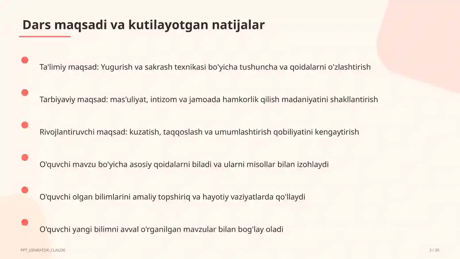 Yugurish va sakrash texnikasi (2-sinf) Jismoniy tarbiya (1– 3