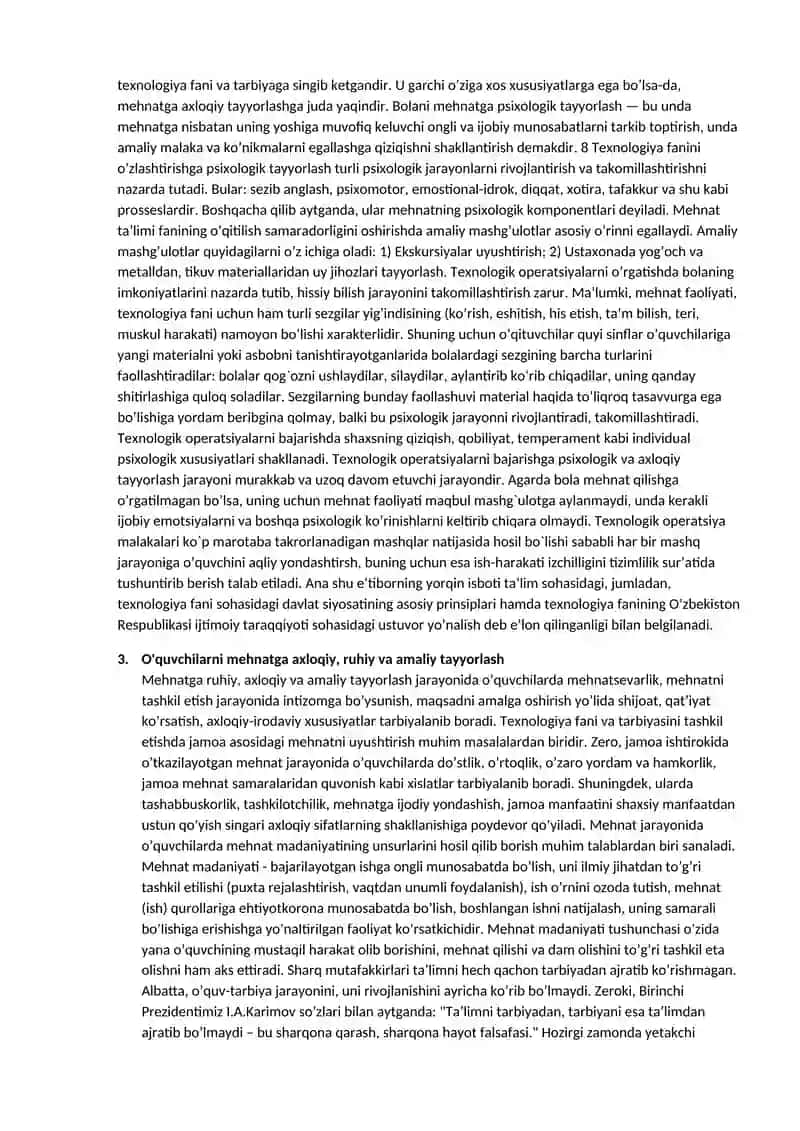 Texnologiya va uni o’qitish metodikasi 3