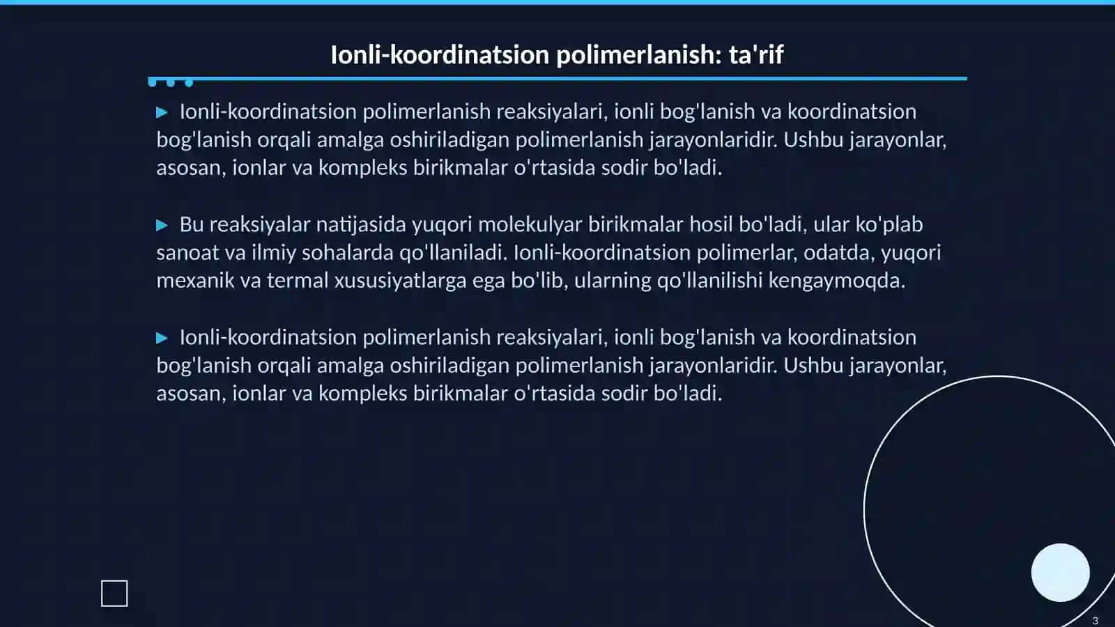 Ionli-koordinatsion polimerlanish reaksiyalari 3