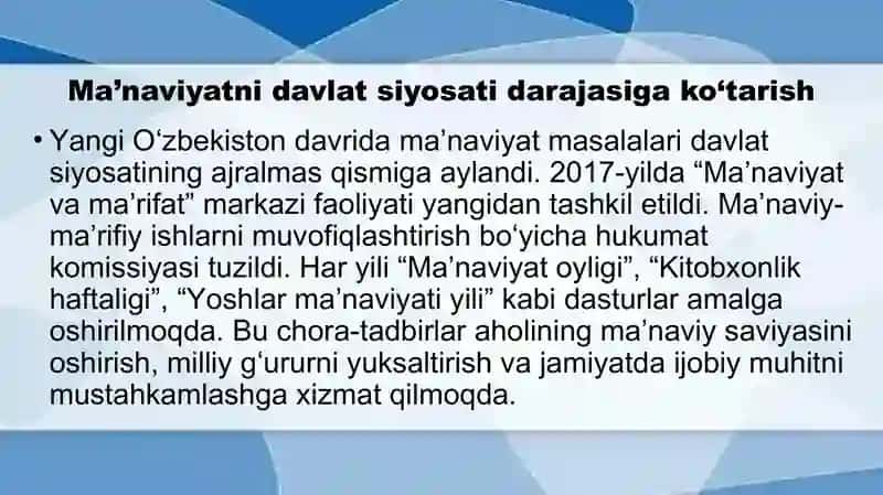 Yangi O‘zbekiston davrida amalga oshirilayotgan ma’naviy o‘zgarishlar 3