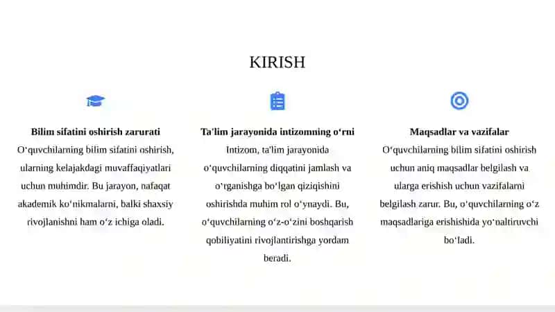 O‘QUVCHILAR BILIM SIFATINI OSHIRISH VA SINFDA INTIZOMNI MUSTAHKAMLASH 3