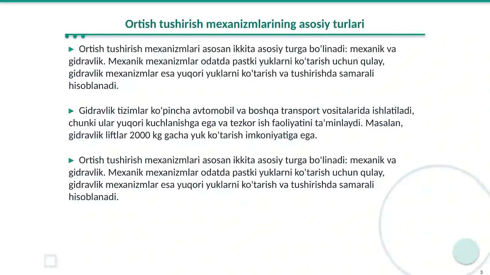 Ortish tushirish mexanizmlar va qurilmalar 3
