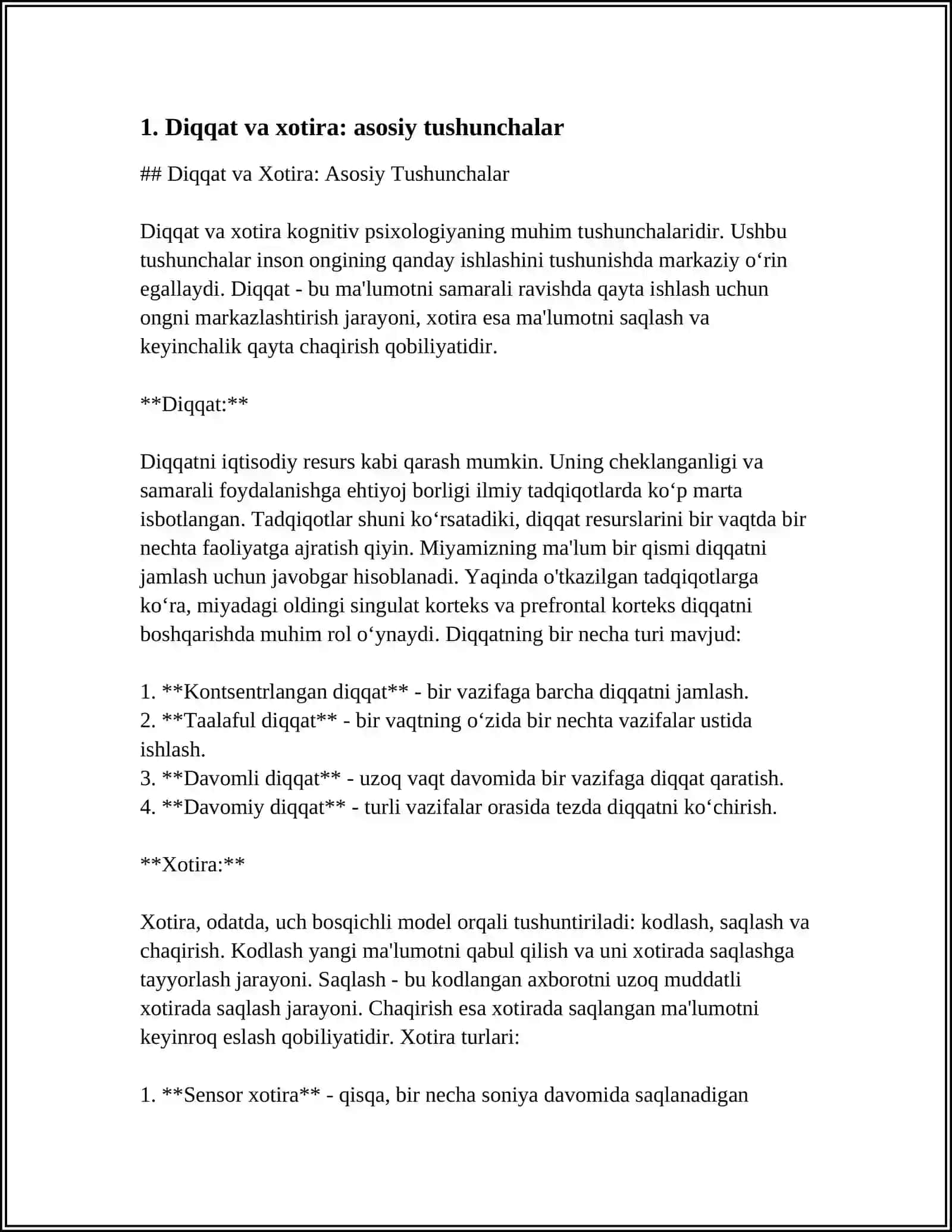 DIQQAT VA XOTIRA - PSIXIK JARAYON SIFATIDA 3