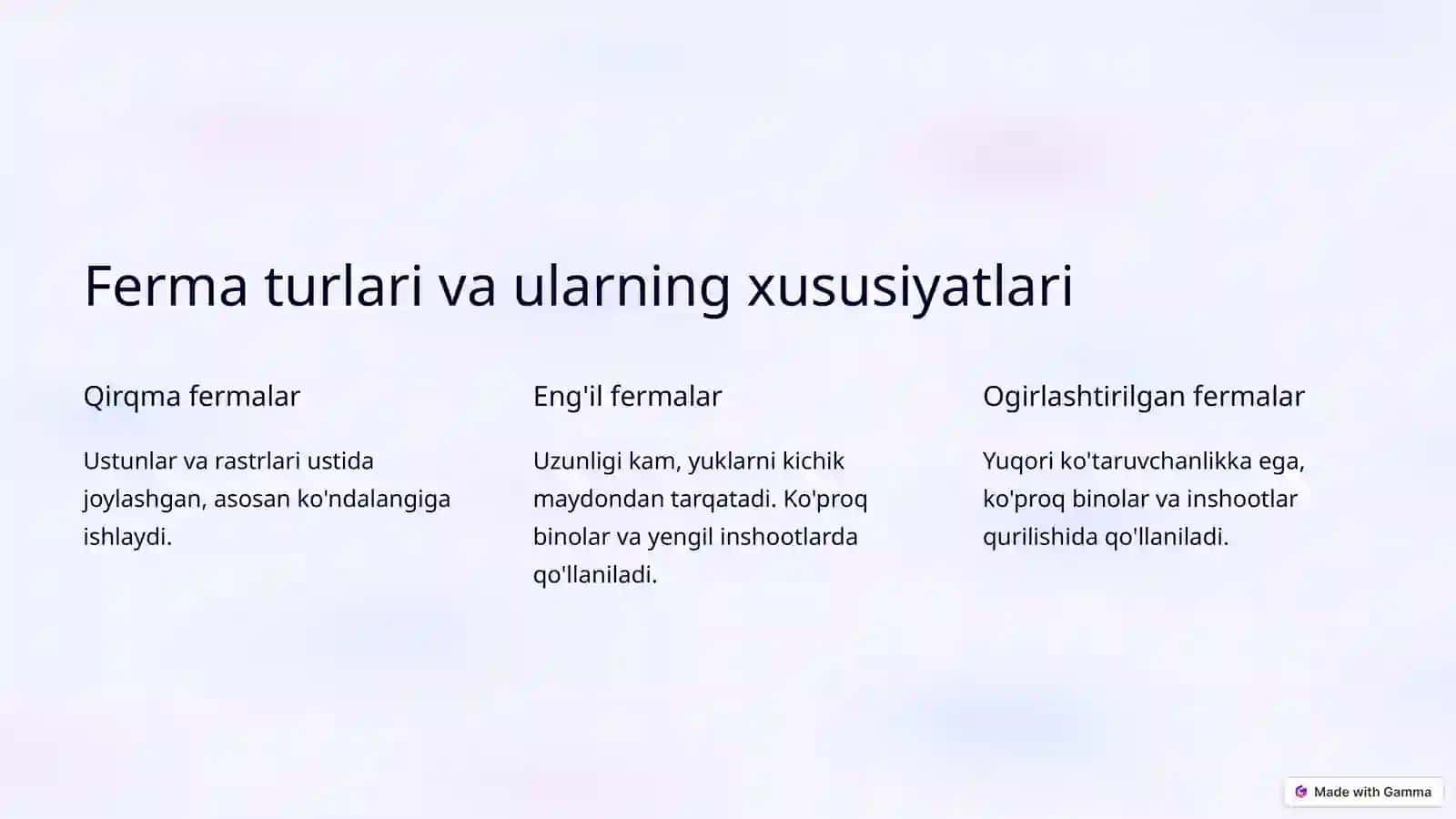 Qurilish statikasida Fermaning klasifikatsiyasi 3