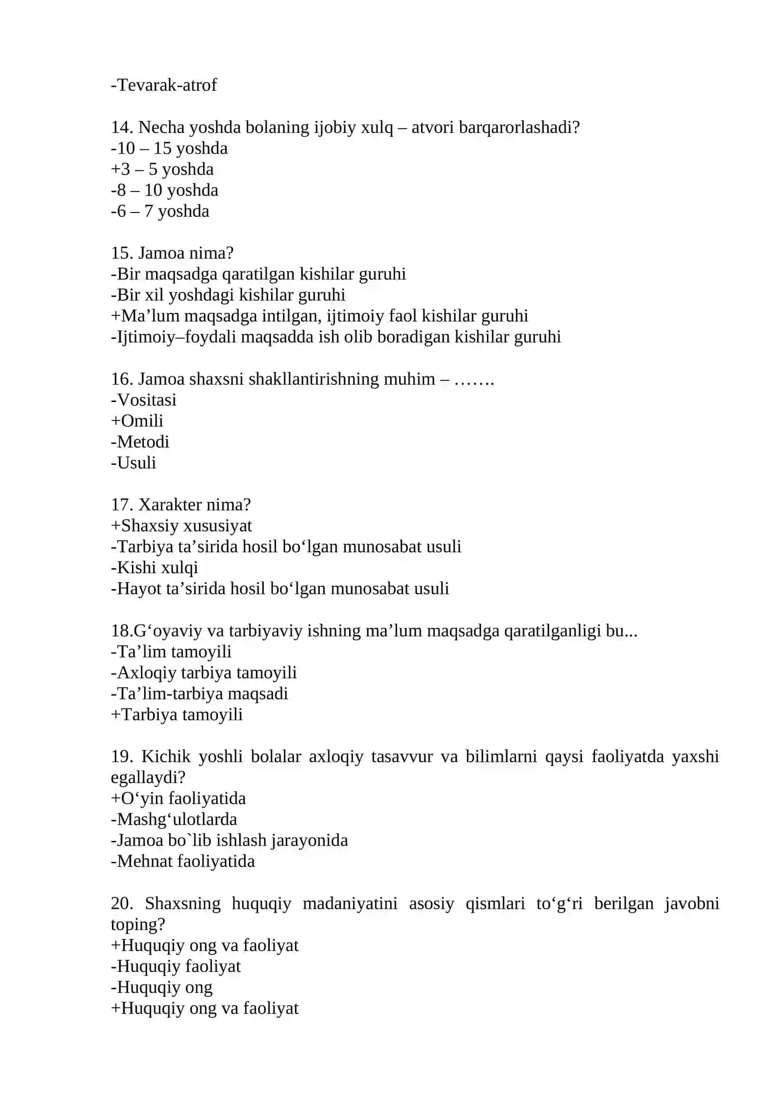 «Maktabgacha ta’lim nazariyasi faniga kirish» fanidan yakuniy nazorat testlari 3