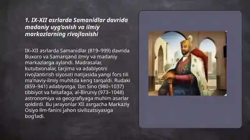 IX-XII asrlarda mamlakatimiz hududida ro‘y  bergan madaniy uyg‘onish (Renessans) 3