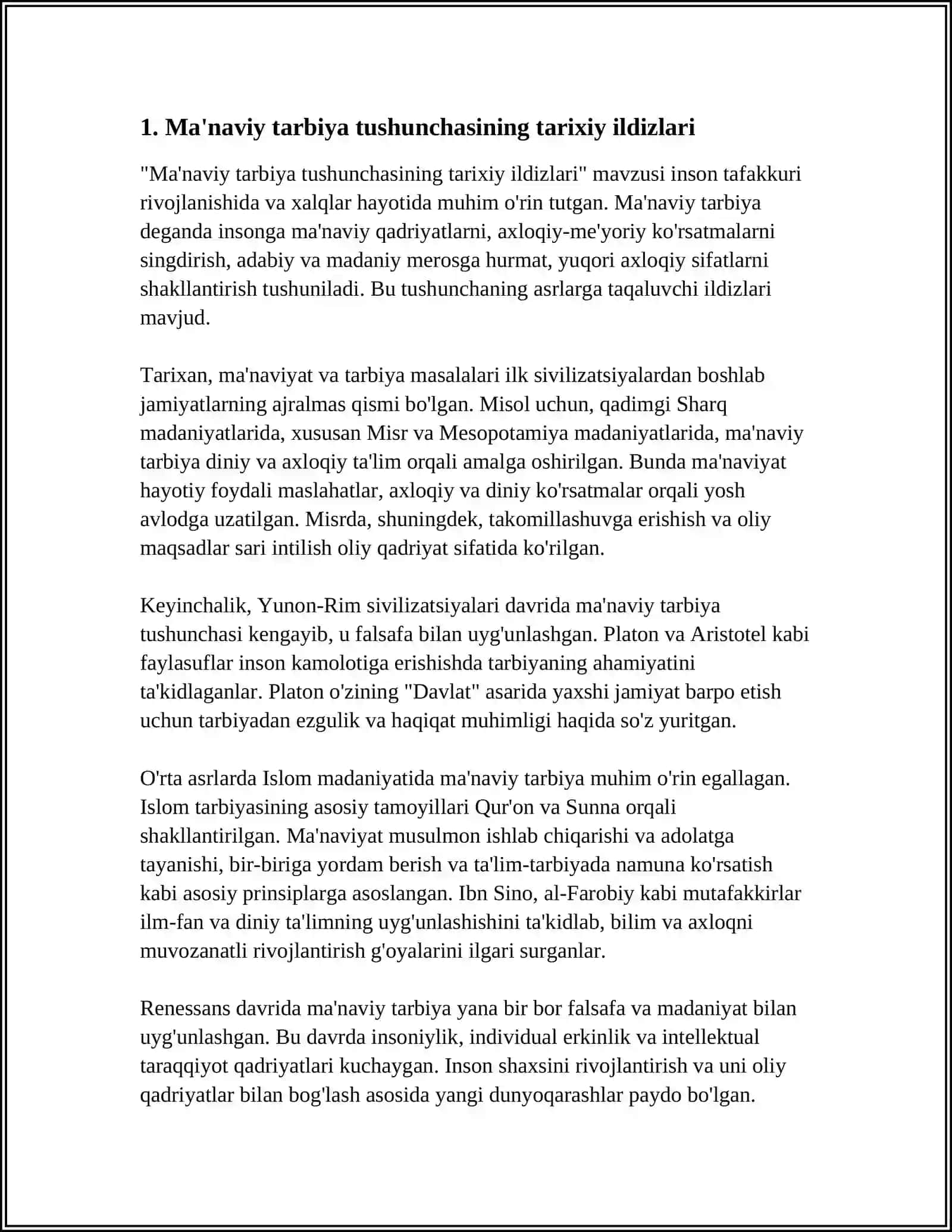 MA'NAVIY TARBIYA TOGʻRISIDAGI ILK TASAVVURLAR,QARASHLAR VA MA'LUMOTLAR 3