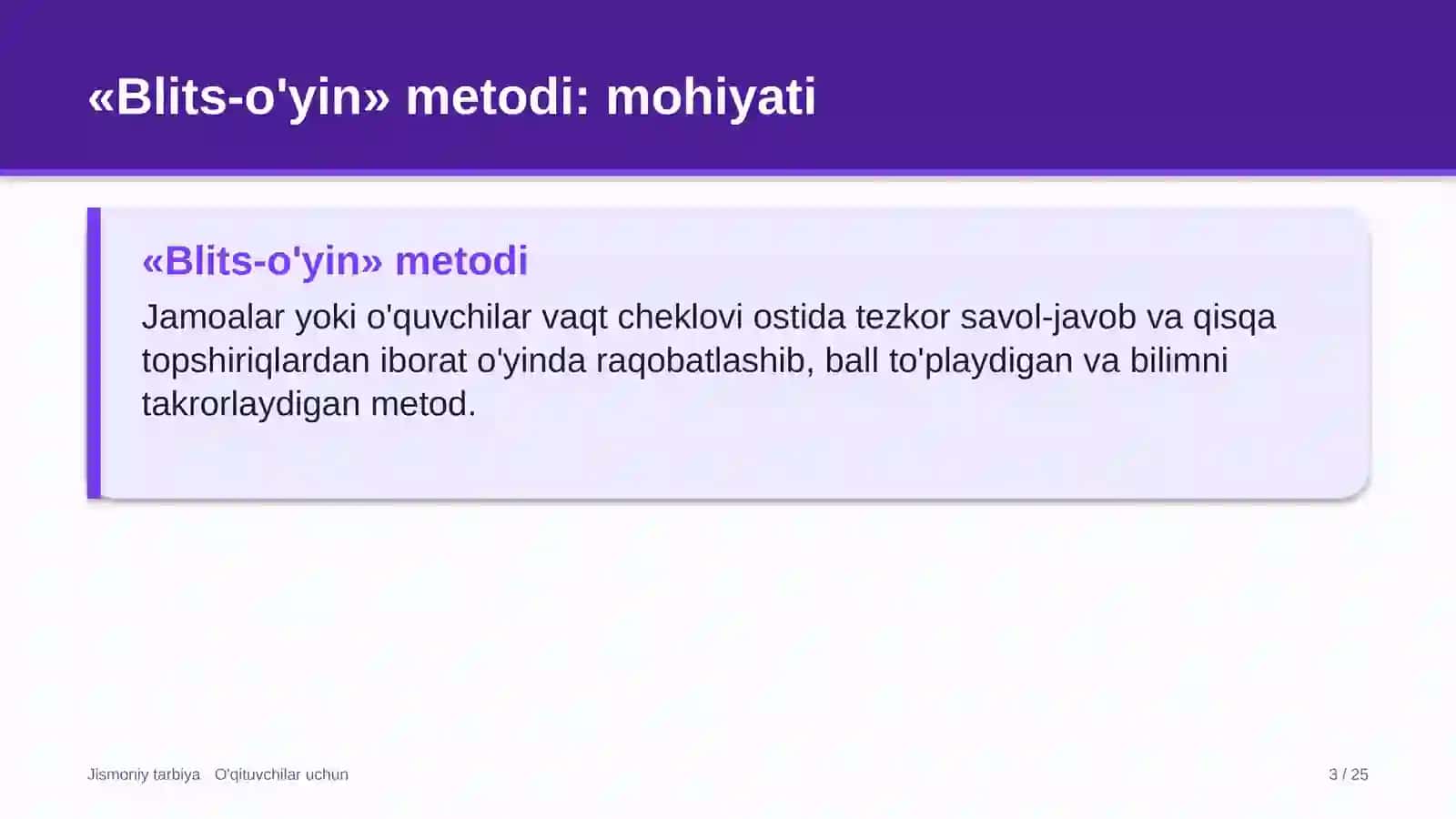 jismoniy tarbiya darslarida blits o'yin metodidan foydalanish 9375 3