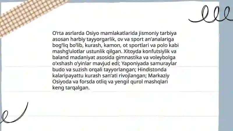 Jismoniy tarbiya Osiyo, Amerika va Afrika mamlakatlarida 3