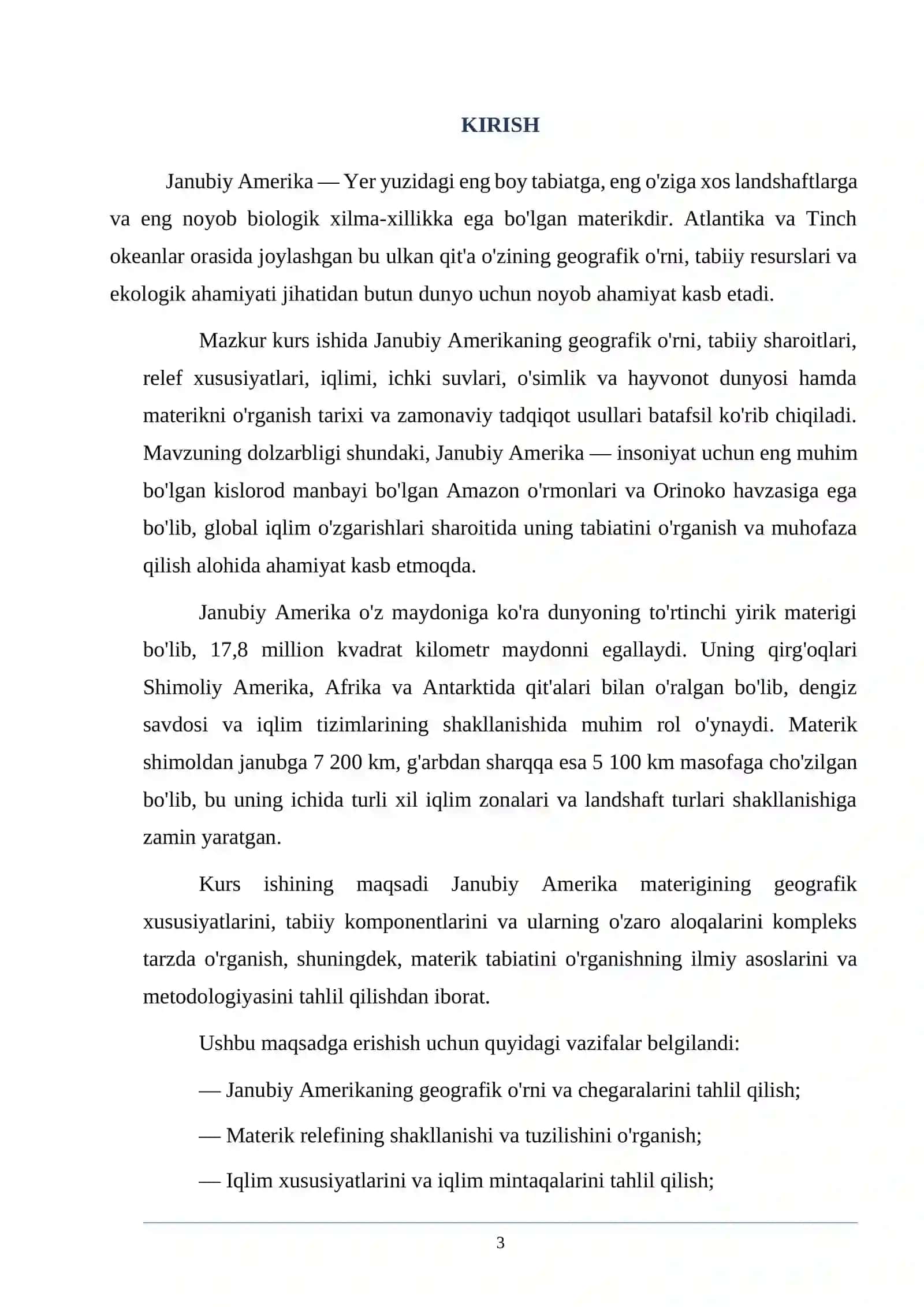 Janubiy Amerikaning o’ziga xos xususiyatlari va materik tabiatining tavsifi 3