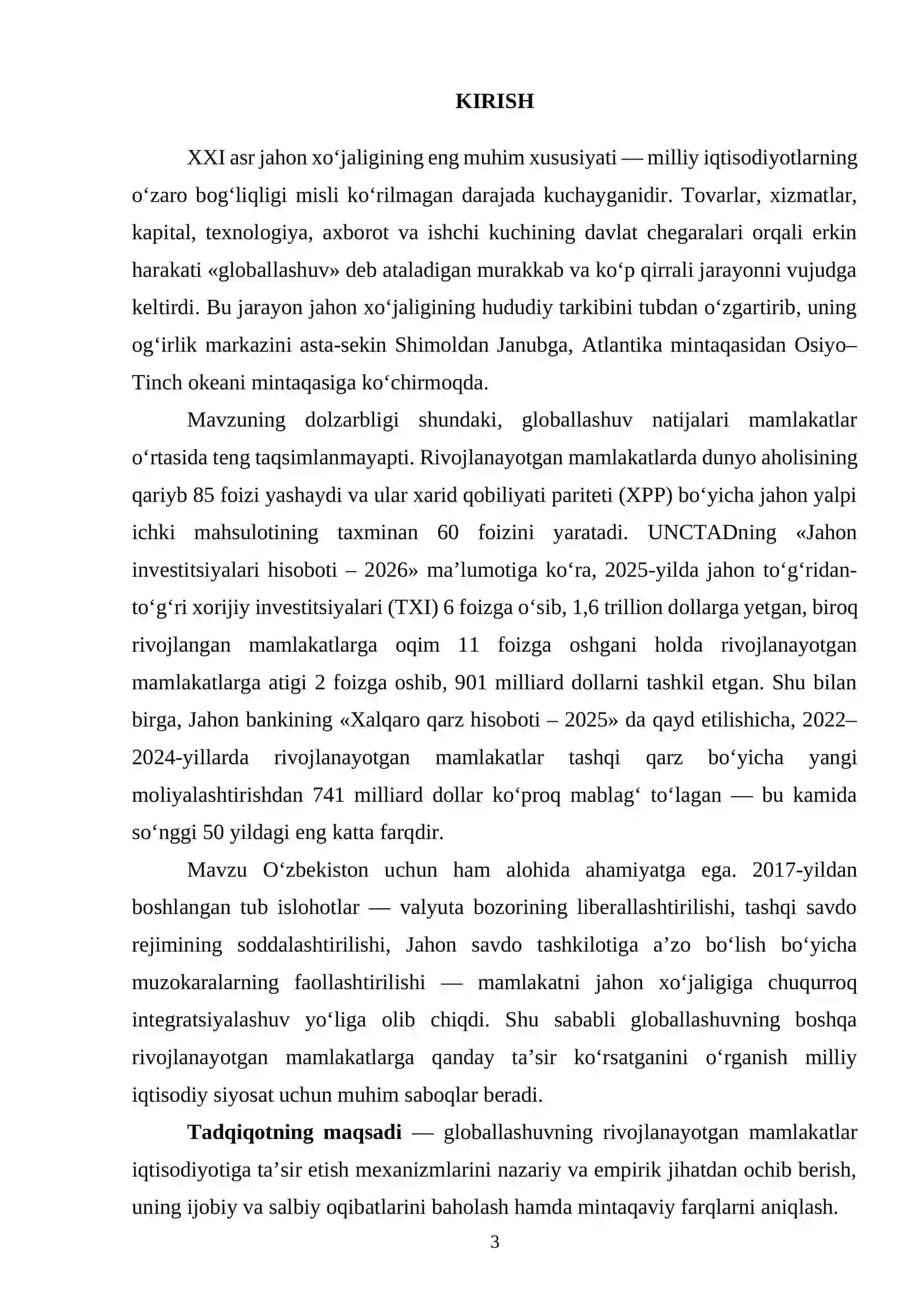 dunyo iqtisodiyotida globallashuv jarayoni referat 3