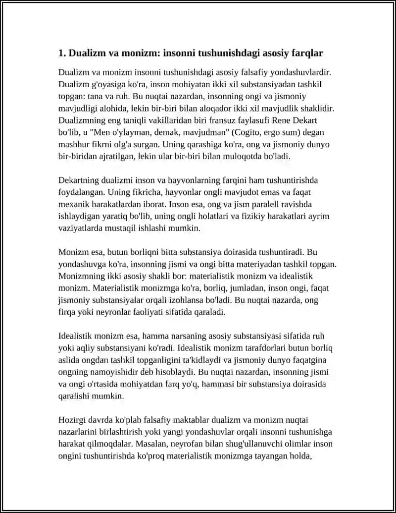 INSONNI TUSHUNISHGA DUALIZM VA MONIZM NUQTAI NAZARIDAN YONDASHUV 3