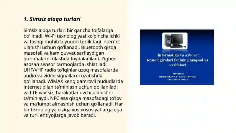 Simsiz axborot o'tkazish muxiti va ularning texnik ko'rsatgichlari 3
