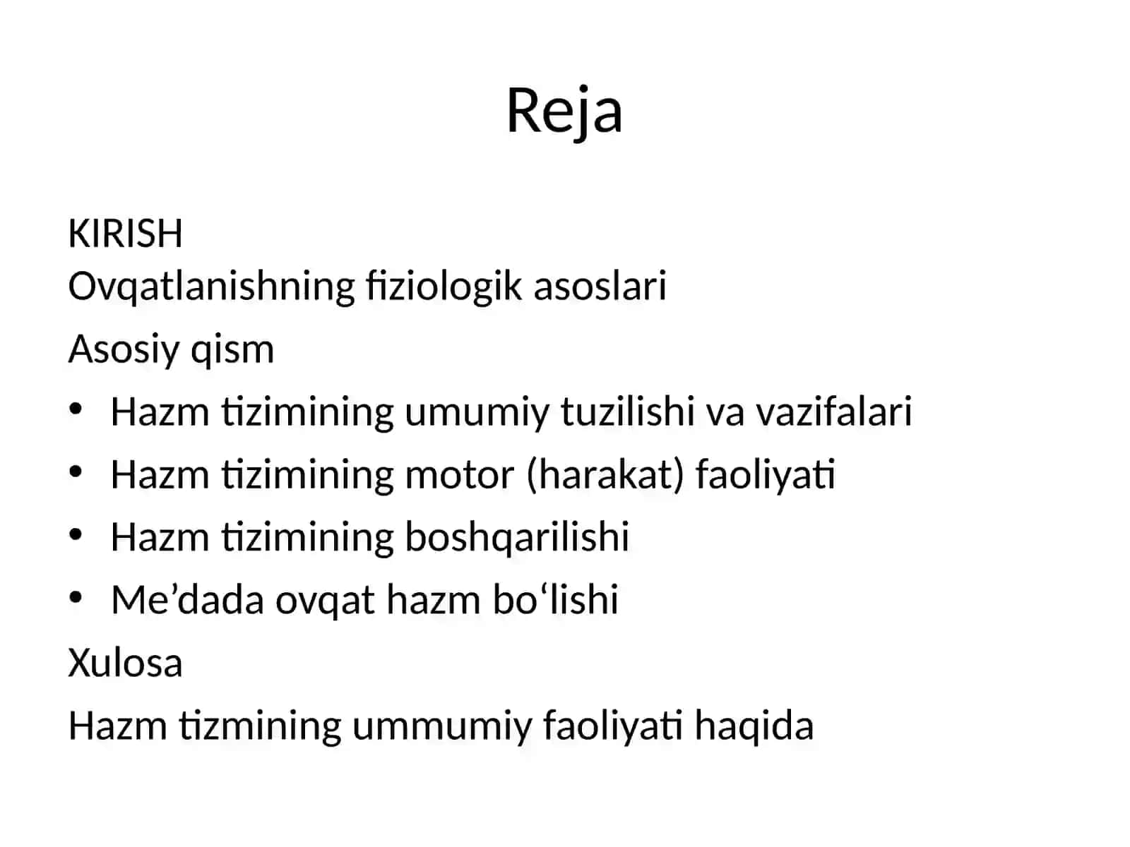 Ovqatlanishning fiziologik asoslari. Hazm tizimning motor faoliyati va boshqarilishi. Og’iz bo’shlig’i va medada ovqat hazm bolishi 3
