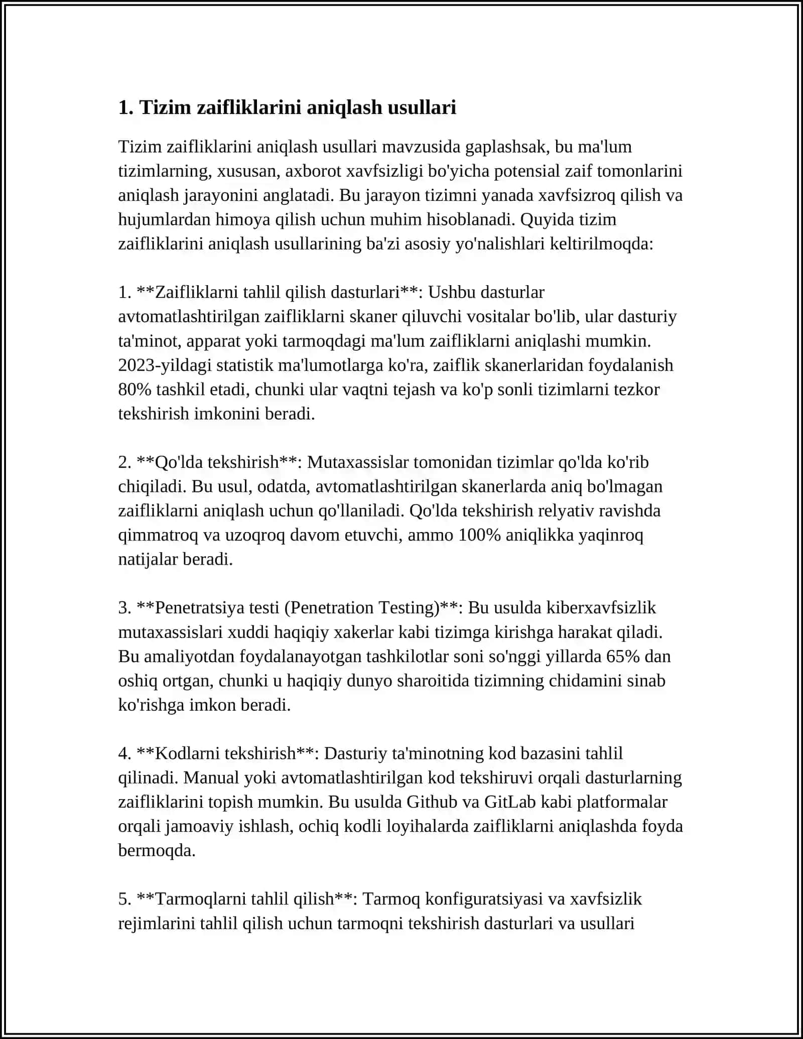 DASTURIY TA'MINOT XAVFSIZLIGI ASOSIY KAMCHILIKLAR VA ULARNI BARTARAF ETISH 3