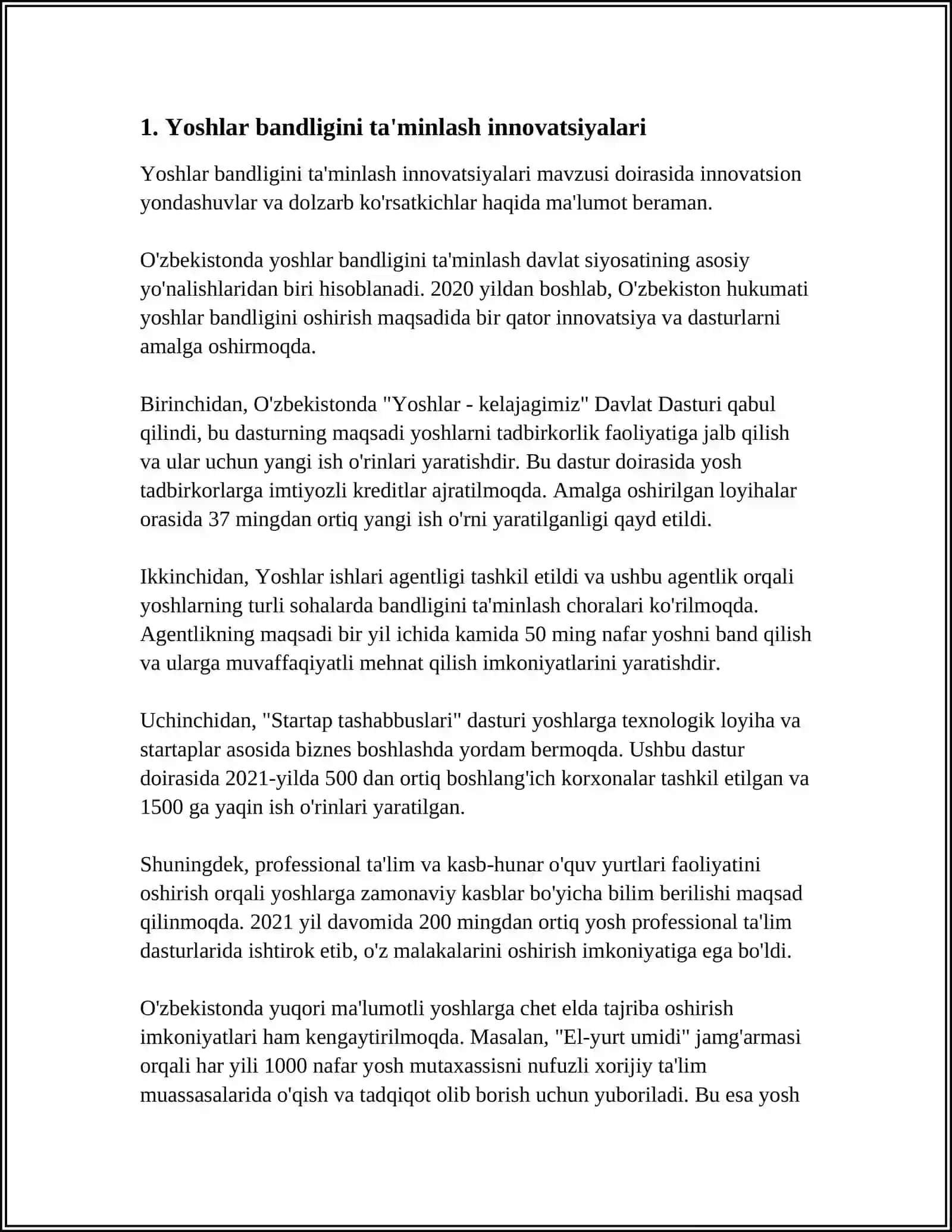 Yoshlar bandligini ta'minlash innovatsiyalari 3