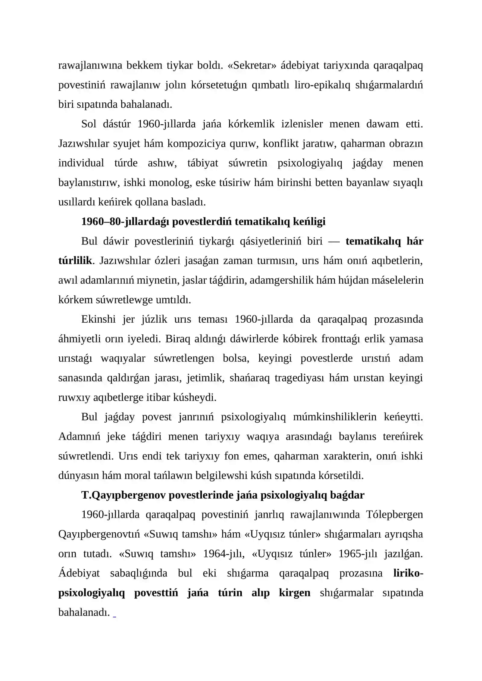 1960–80-jíllardaǵí qaraqalpaq povestleri (S. Saliyev shıǵarmaları) 3