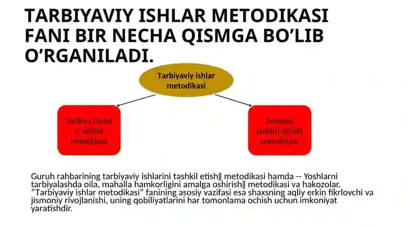 2-MAVZU: TARBIYAVIY TADBIRLARNI TASHKIL ETISHDA AMALIY ISH NAMUNALARIDAN FOYDALANISH 3