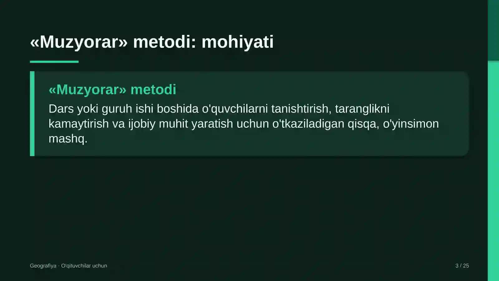 geografiya darslarida muzyorar metodidan foydalanish 2629 3