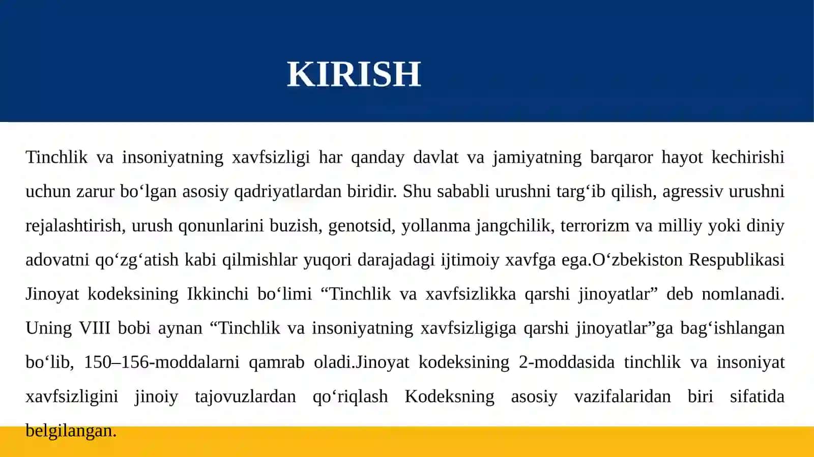 TINCHLIK VA INSONIYATNING XAVFSIZLIGIGA QARSHI JINOYATLAR 3