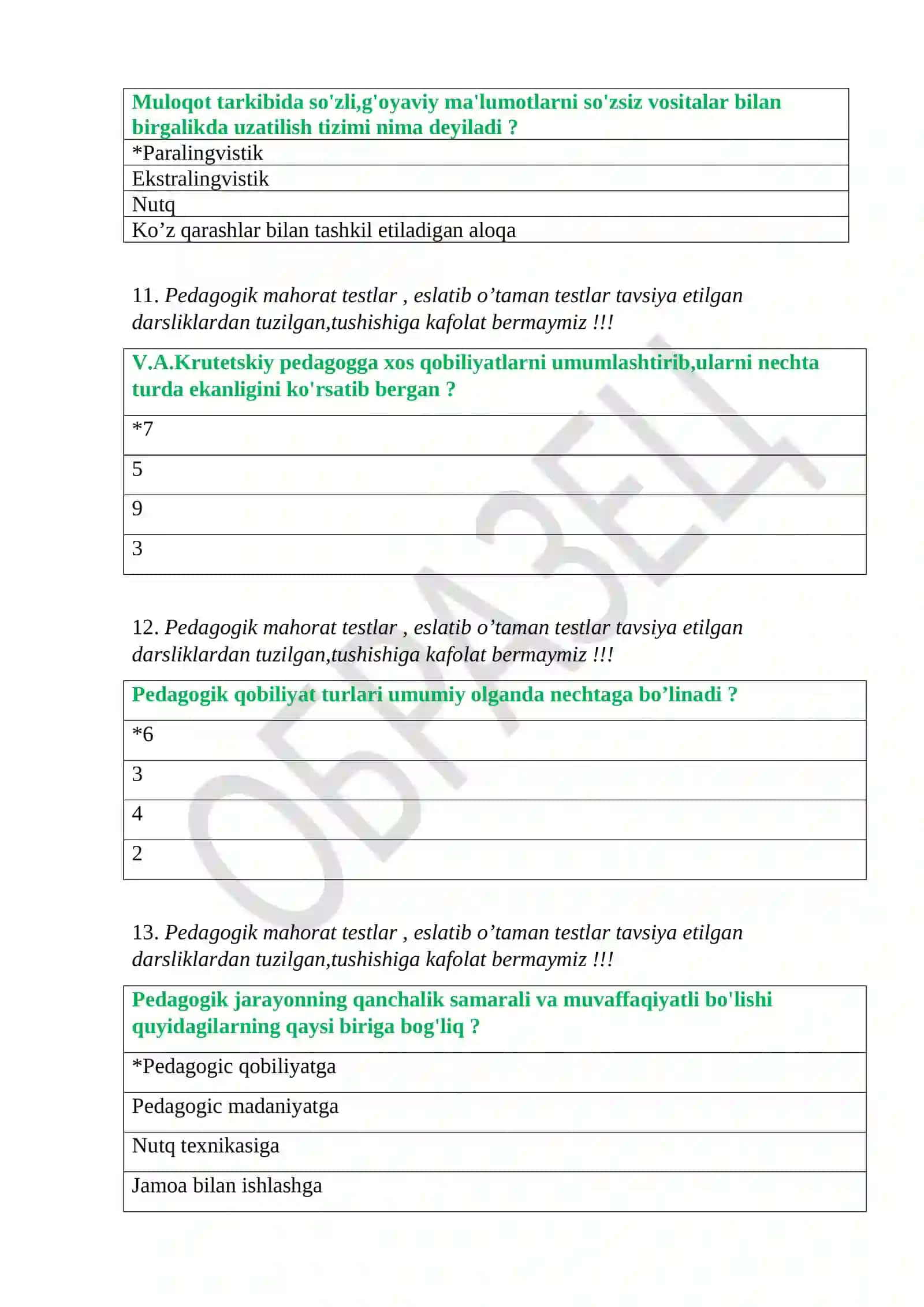 Pedagogik mahorat testlar 3