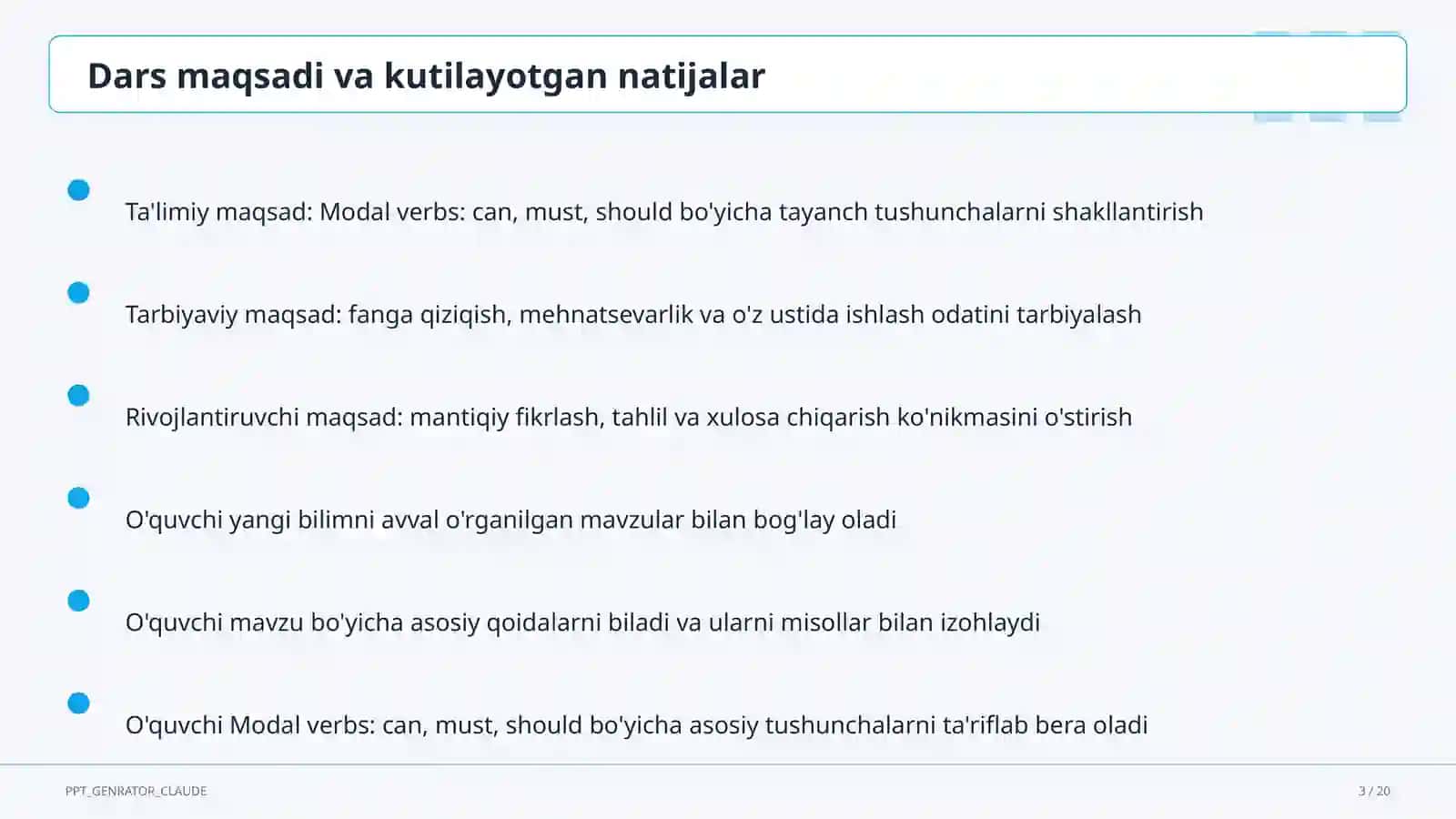 Modal verbs: can, must, should (7-sinf) 3