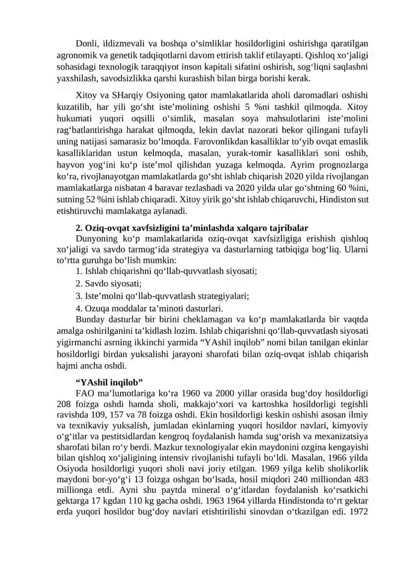 Jahon Mamlakatlari Oziq-Ovqat Xavfsizligi 3