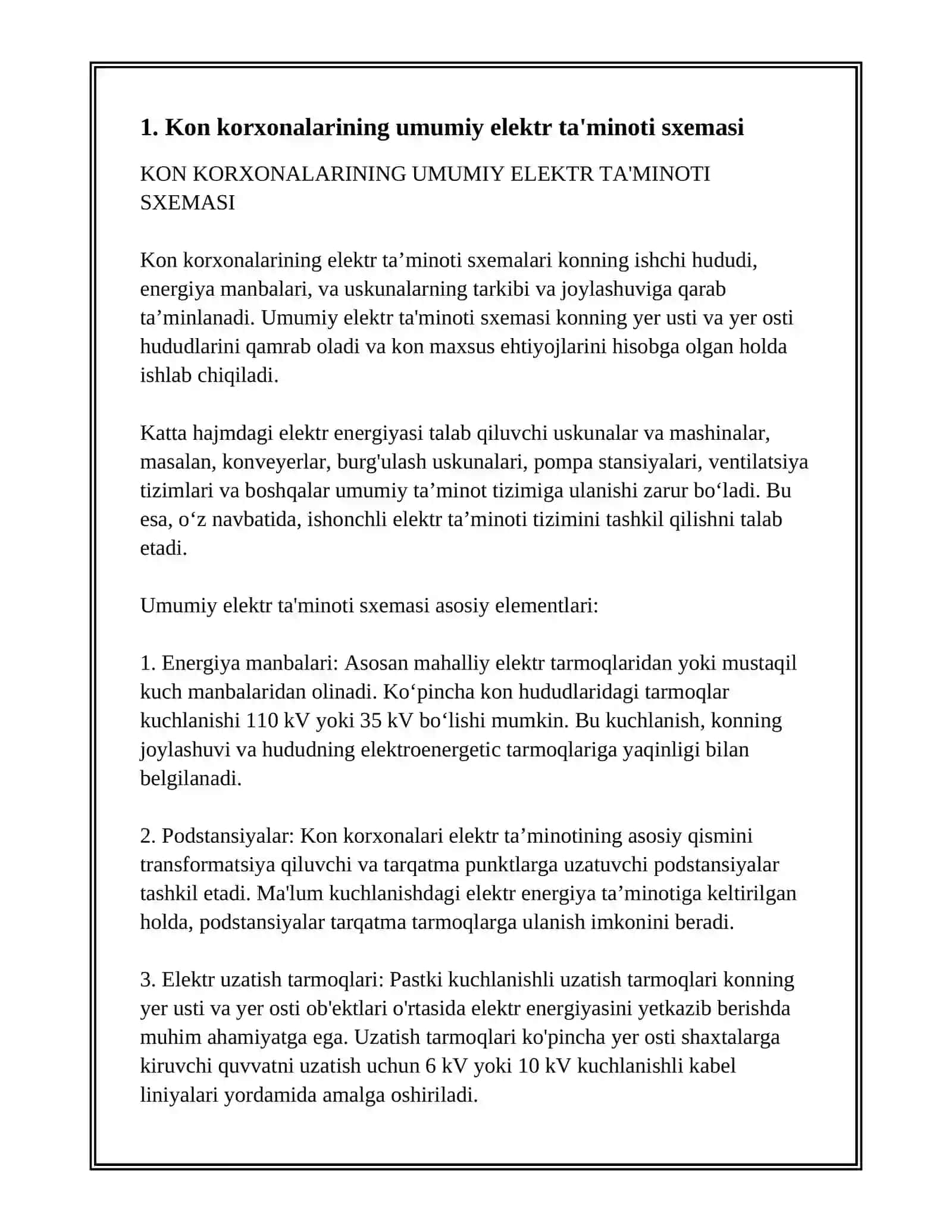 Kon korxonalarining umumiy elektr ta'minoti sxemasi 3