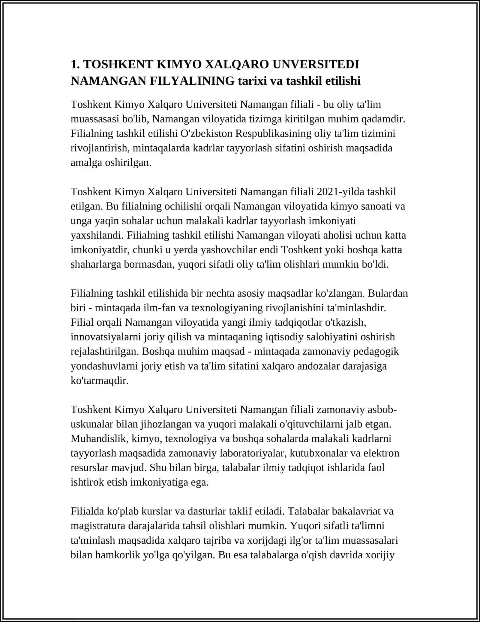 TOSHKENT KIMYO XALQARO UNVERSITEDI NAMANGAN FILYALI 3