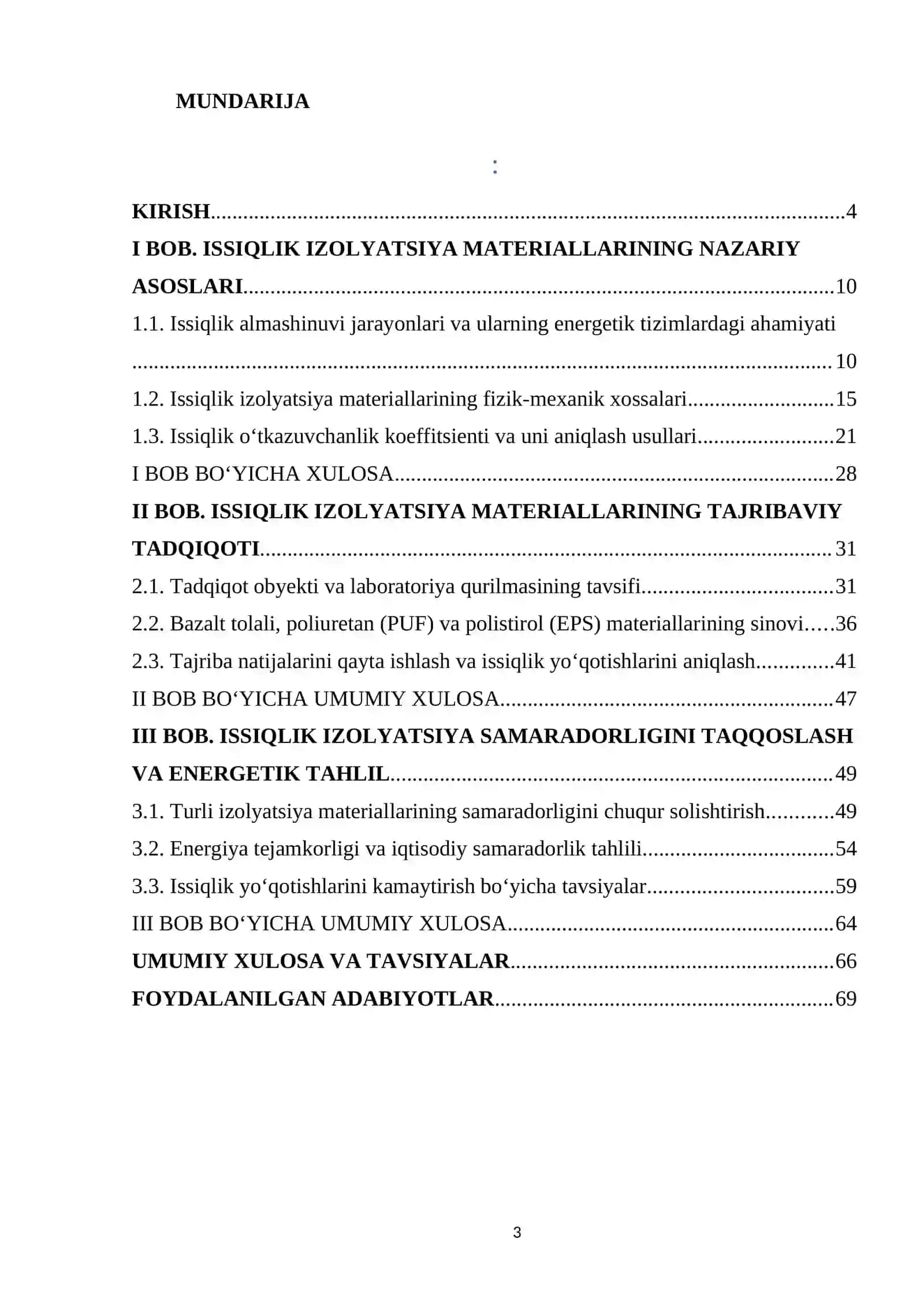 Issiqlik izolyatsiya materiallarining samaradorligini aniqlash va taqqoslash Bitiruv malakaviy ishi 3