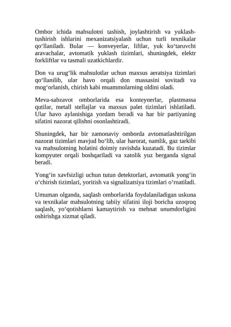 Saqlash omborlarida foydalaniladigan uskuna va texnikalar turlari. 3