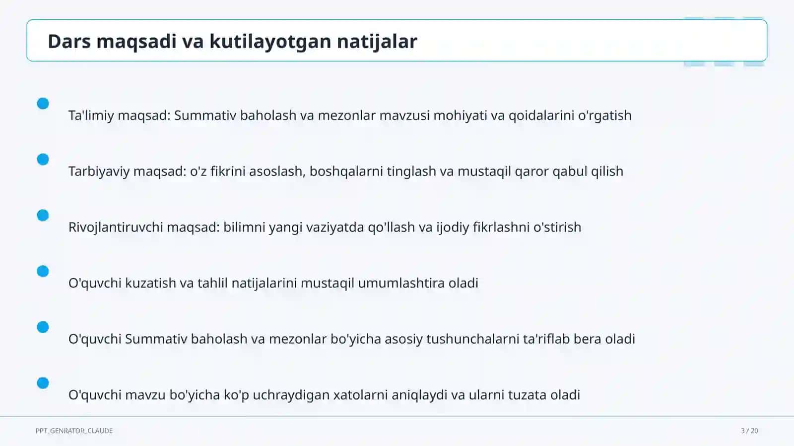 Summativ baholash va mezonlar 3
