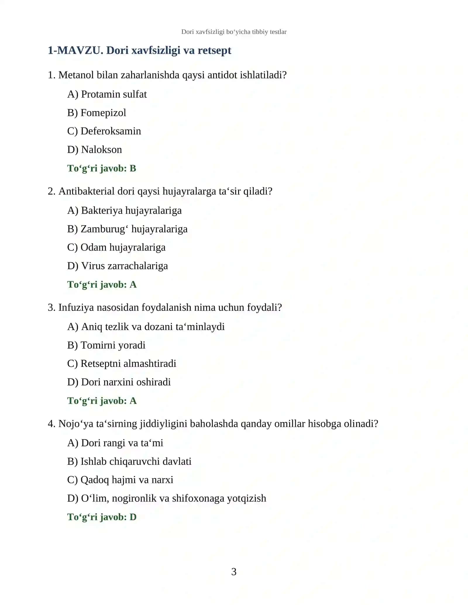 Dori xavfsizligi bo‘yicha tibbiy testlar 3