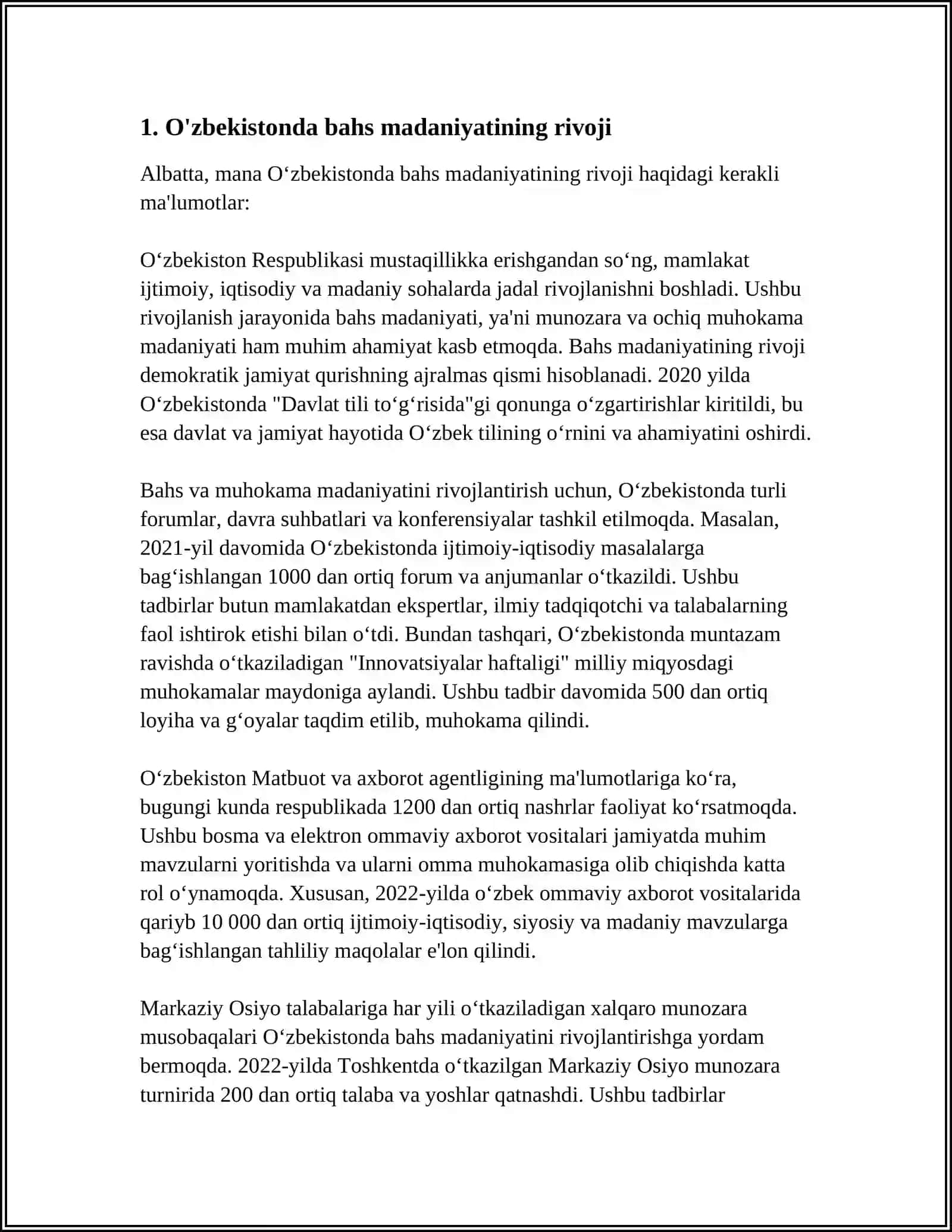 O'ZBEKISTON RESPUBLIKASIDA BAHS MARKAZINI TARG'IB QILISH MASHG'ULOTLARI 3