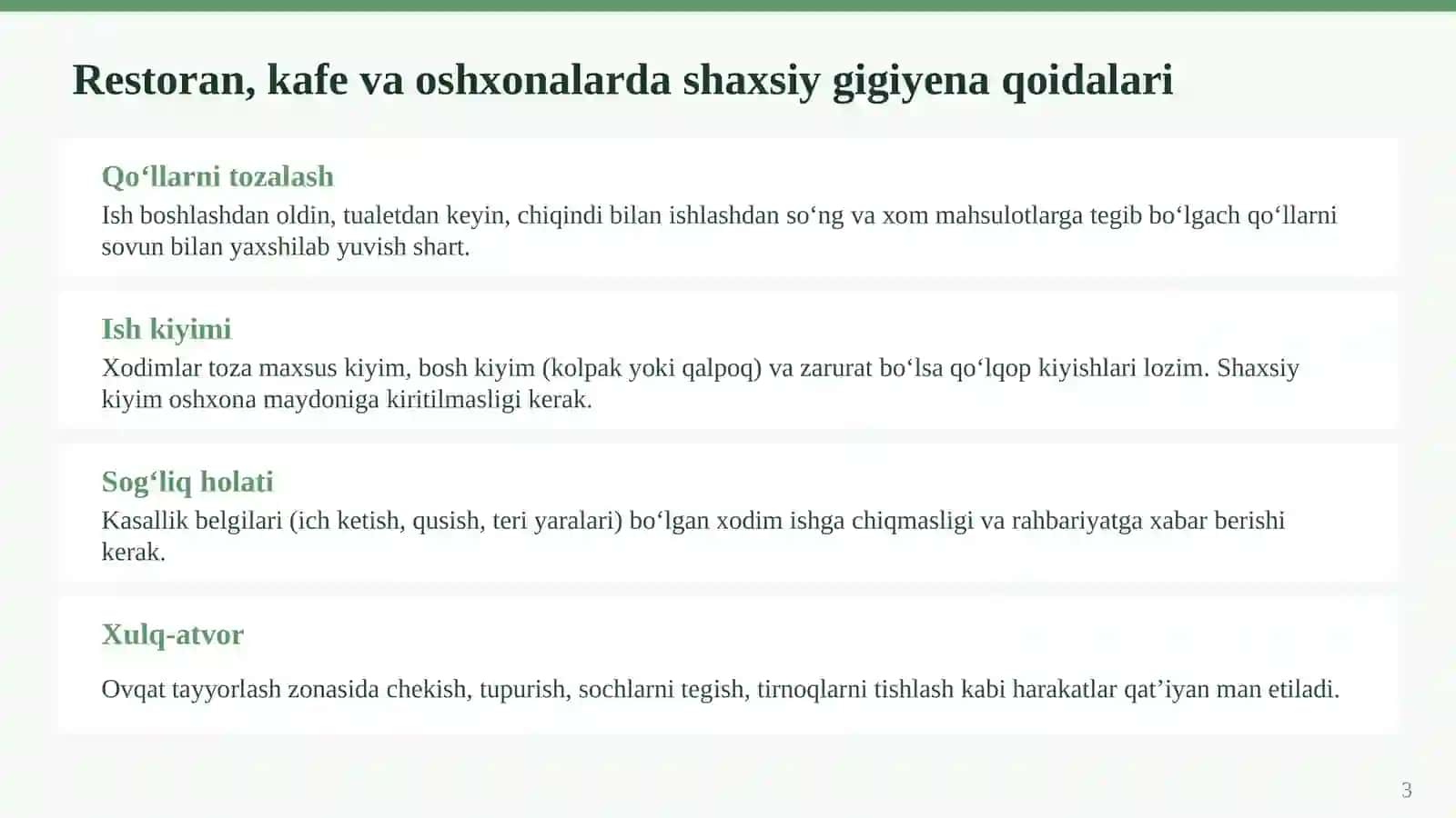 Umumiy ovqatlanish joylarida gigiyenaga amal qilish odobi 3