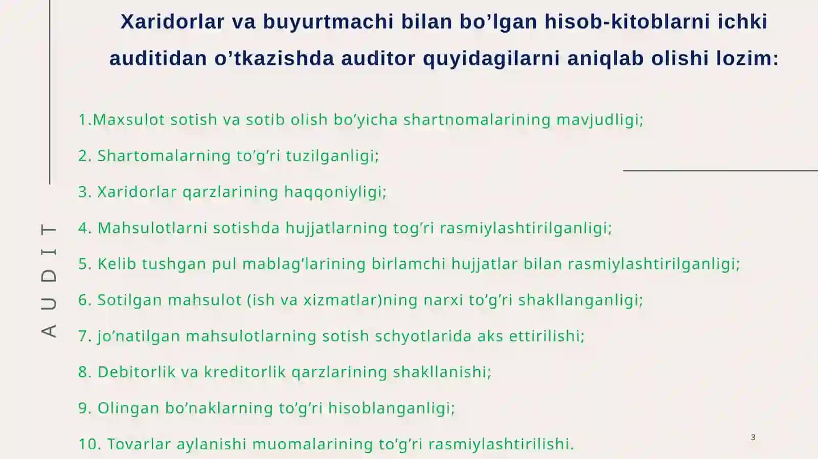 Xaridorlar va buyurtmachi bilan hisob-kitoblar, ichki audit 3