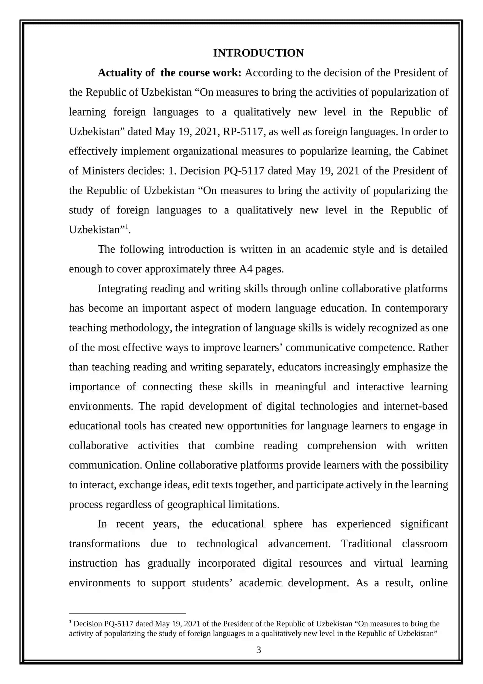 Integrating reading and writing through online collaborative 3