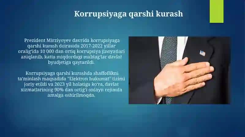 Yangi O'zbekiston Prezidenti sh.m. Mirziyoyev rahbarligi tashabbusi 3
